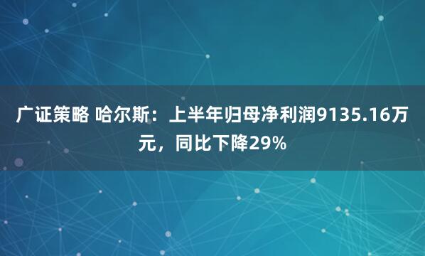 广证策略 哈尔斯：上半年归母净利润9135.16万元，同比下降29%